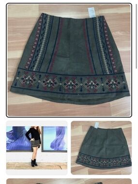 Abercrombie & Fitch green embroidered suede mini skirt